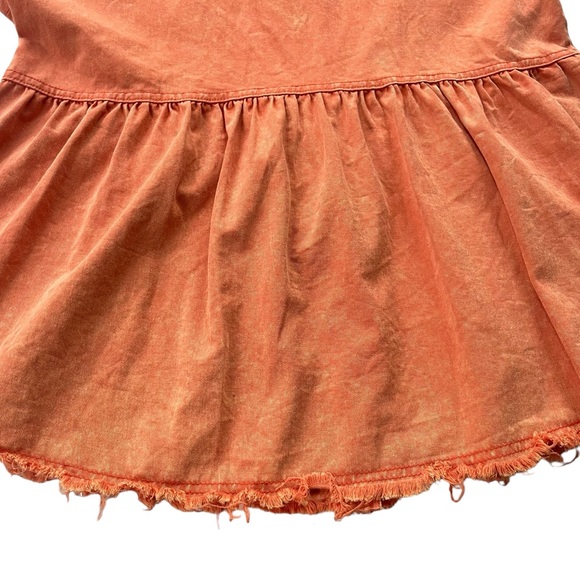 Entro Women’s Sz Small Orange Short Sleeve Button Snap Collared Peplum Denim Top - Picture 13 of 16